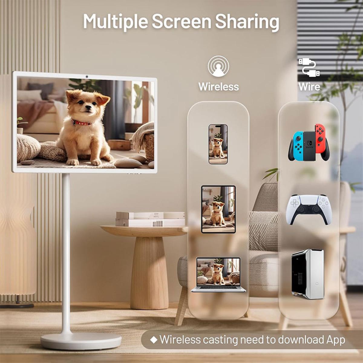 32 Inch Full HD Portable Smart Screen with Stand, 64gb, 6gb, wireless, monitor