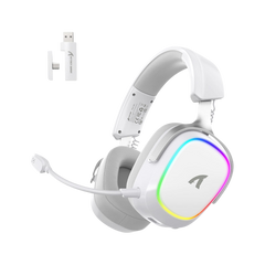 ATTACK SHARK G800 Wireless RGB Gaming Headset:7.1 Surround Sound-50mm Drivers-Memory Foam Ear Pads,Wired/2.4Ghz/BT,Ultralight,Durable Aluminum Frame,Detachable Mic,Programmable for PC Mac Gamer(White)