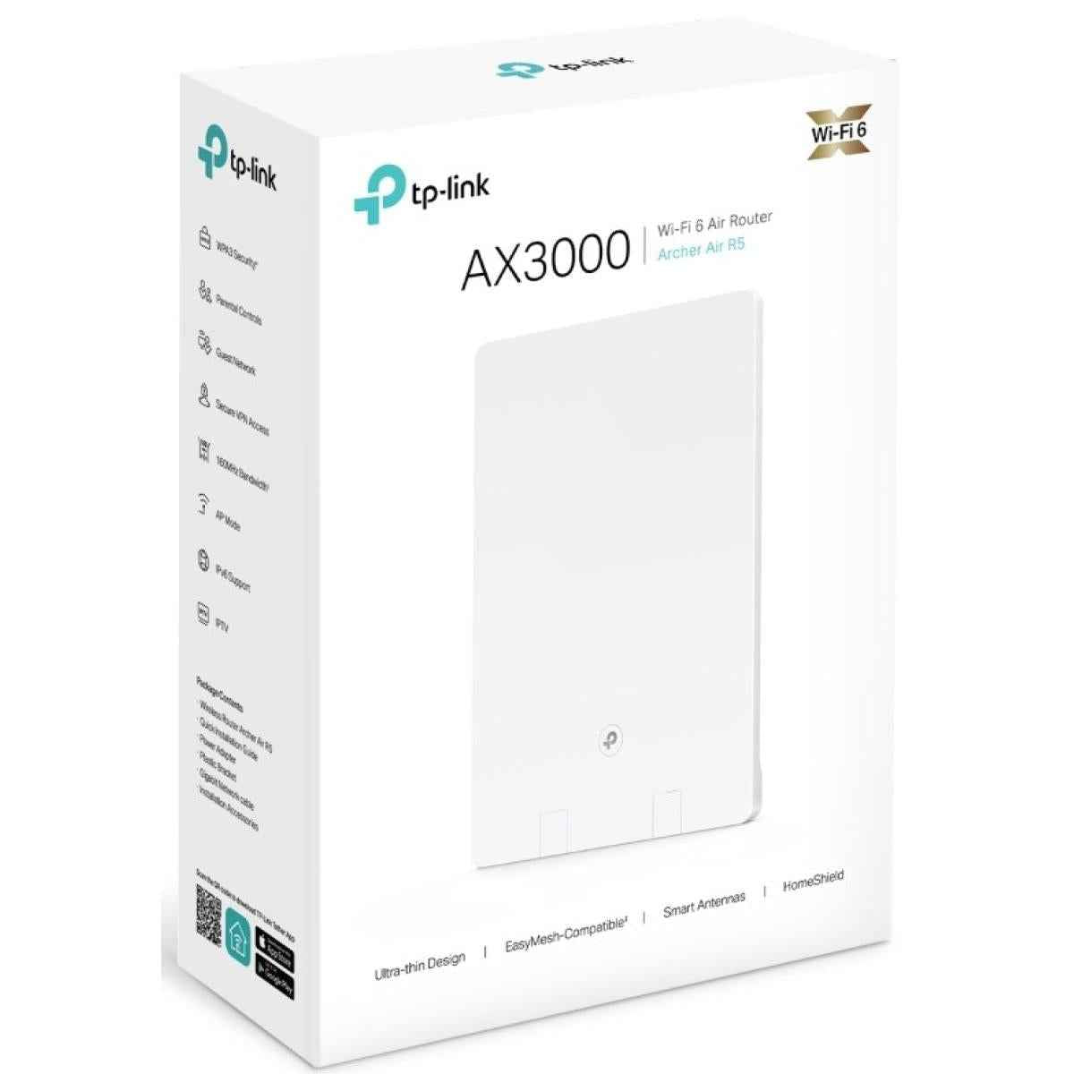 Tp Link Archer Air R5, Ax3000 Dual Band Wi Fi 6 Air Router, 2402 Mbps @ 5ghz And 574 Mbps @ 2.4ghz, Ultra Low Latency, Home Shield, Easy Installation, White