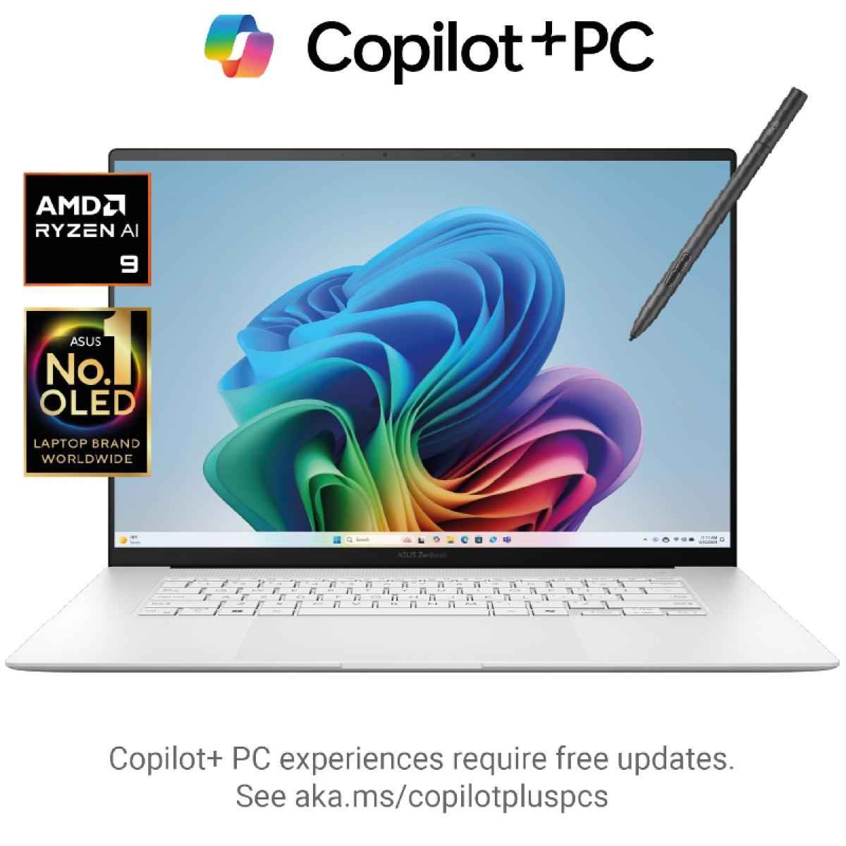 ASUS Zenbook S 16 16" 3K (2880 x 1800) OLED Touch 120Hz 1B Colors, AMD Ryzen AI 300 Series Ryzen™ AI 9 HX 370, AMD Radeon 890M, 32GB LPDDR5X, 2TB M.2 PCIe NVMe Gen4, Windows 11 Home - Scandinavian White | UM5606WA-RJ263W |