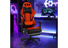 CompuMe Gaming Chair With Foot Set High Back Computer Chair Desk Chair Racing Executive Ergonomic Adjustable Swivel Chair with Headrest and Lumbar Support - Black & Grey