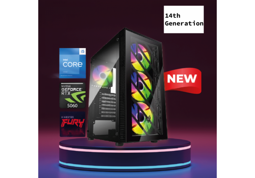 CompuMe 1 Gaming Desktop | Intel Core™ i5-14400F Processor NVIDIA GeForce RTX 5060 8GB GDDR7 16GB DDR4 3200MHz 1TB SSD NV3 6000MB/s - 14th Generation