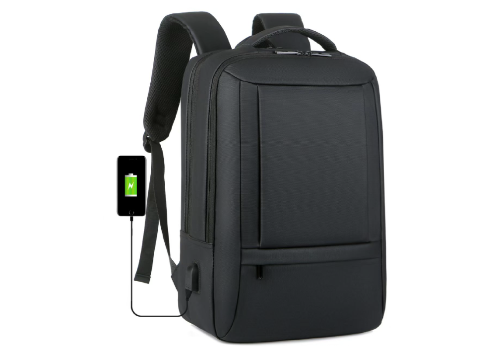 Business Backpack with USB Charger Port, Expandable, Water Resistant, Travel, Laptop, Work Computer Up to 17" - Black