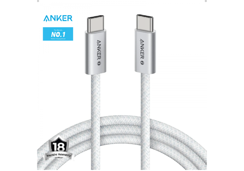 Anker Zolo USB C to USB C Cable, Braided and Dirt-Free Type-C Fast Charging Cable, Slim Connector, for iPhone 17 Series, MacBook (240W) (White, 3.3 FT) - 18 Month Warranty