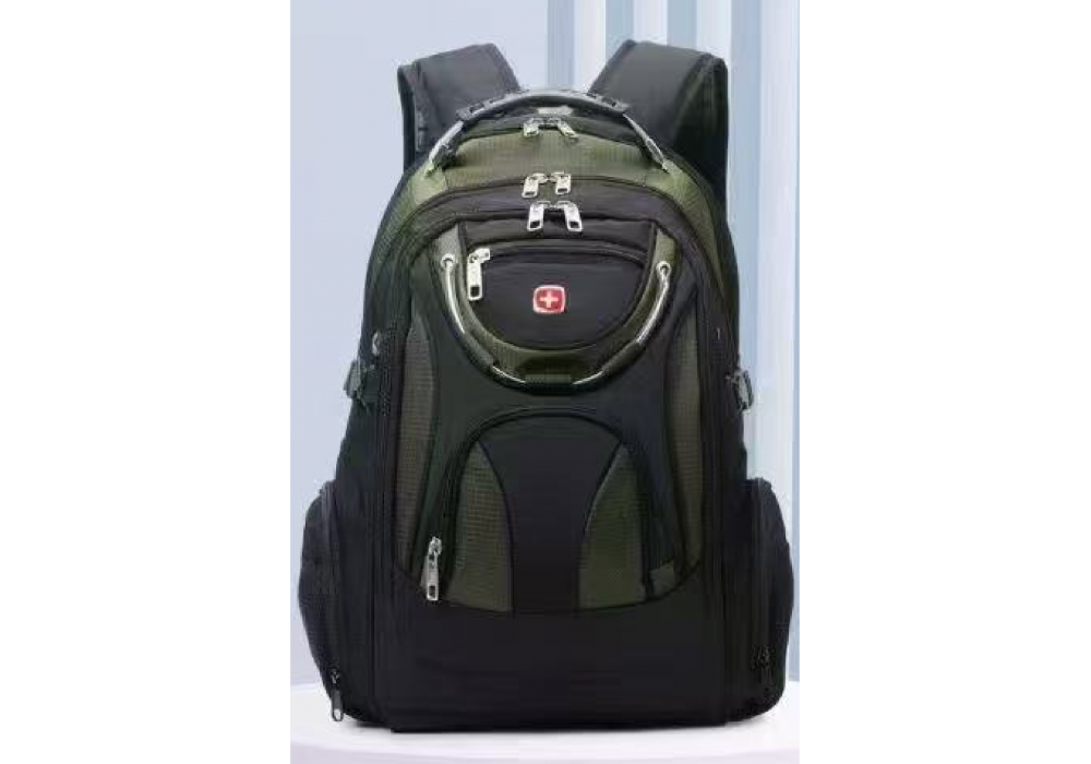 Backpack Large Capacity Expandable Backpack Multifunction USB Charging Business Bag For Laptop Up to 17.6" - Black & Green