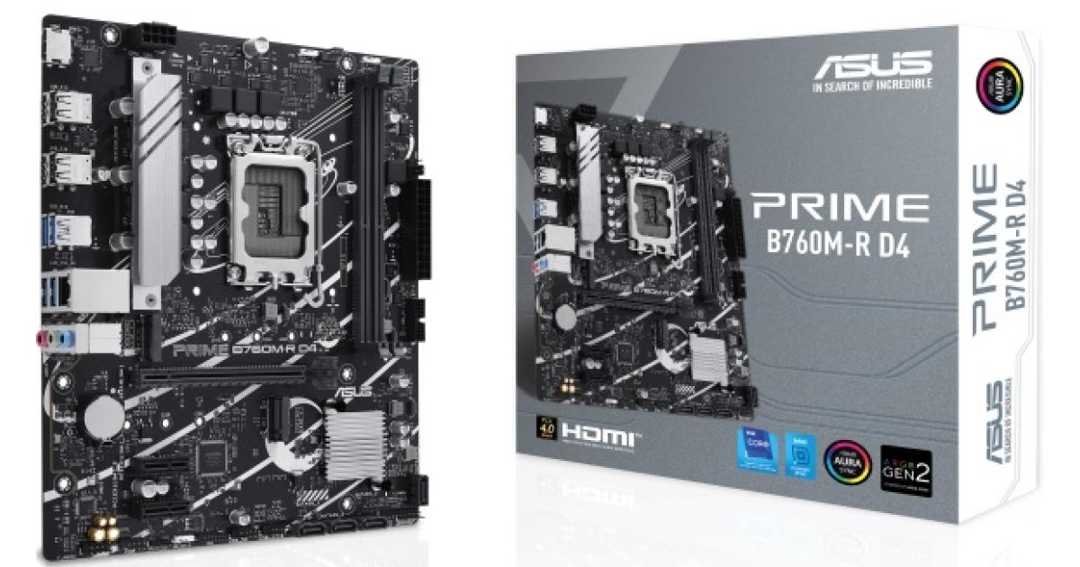 ASUS PRIME B760M-R D4, Intel 14th 13th 12th Series, LGA 1700/DDR4/PCIe 4.0/2xM.2 - mATX Gaming MotherBoard