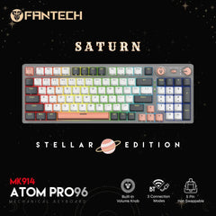 Fantech Atom Pro96 Mk914 TRI-Mode Connection (Wireless 2.4GHz, BT 5.0, Wired) 83 Keys (Full Size) RGB 3 Colors Combination Mechanical Gaming Keyboard, Anti-Ghosting Full Keys, Volume Knob - Stellar Edition Saturn/Blue Switch | Atom Pro96 Mk914 | OS | Jor - CompuMe