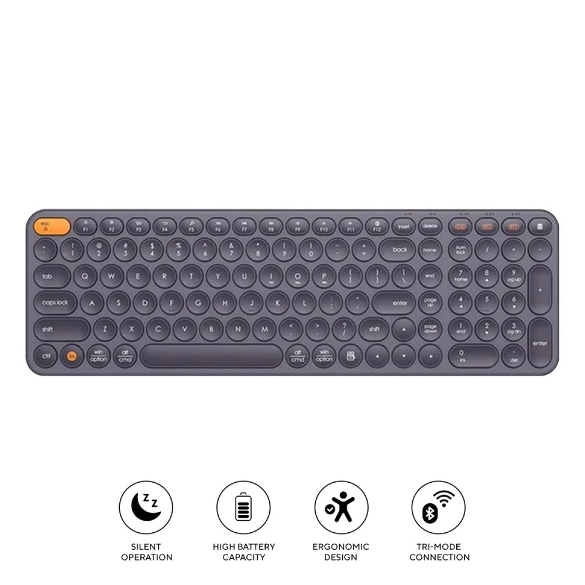 Baseus K01B Wireless Tri-Mode Keyboard – Bluetooth 5.0/3.0, 2.4GHz, US Layout, Frosted Grey (B00955504833-00)