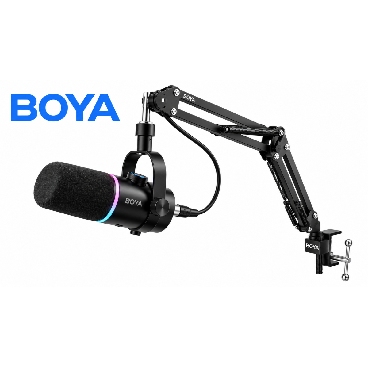 BOYA CastMic S60B USB-C/XLR RGB Dynamic Microphone with Boom Arm – Black