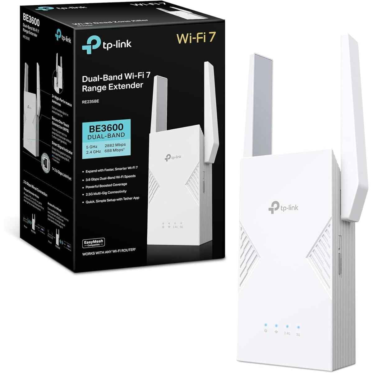 Tp Link Re235be Be3600 Dual Band Wi Fi 7 Range Extender 2.5g Multi Gigabit Ethernet Port Easymesh Works With All Wi Fi Generations & Devices