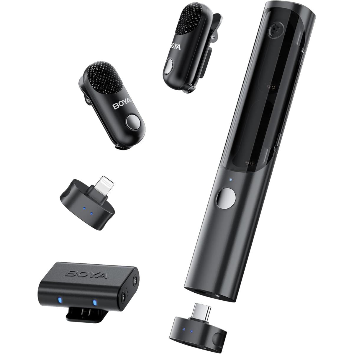 Boya Magic 02 (usb C/lightning/3.5mm) Wireless Lavalier Microphone, 30hrs Battery,328ft Los Range,safety Track&limiter,4 In1 Mini Lapel Wireless Mic For Android Iphone Camera Laptop Pc, Ai Noise Reduion For Tiktok Youtube
