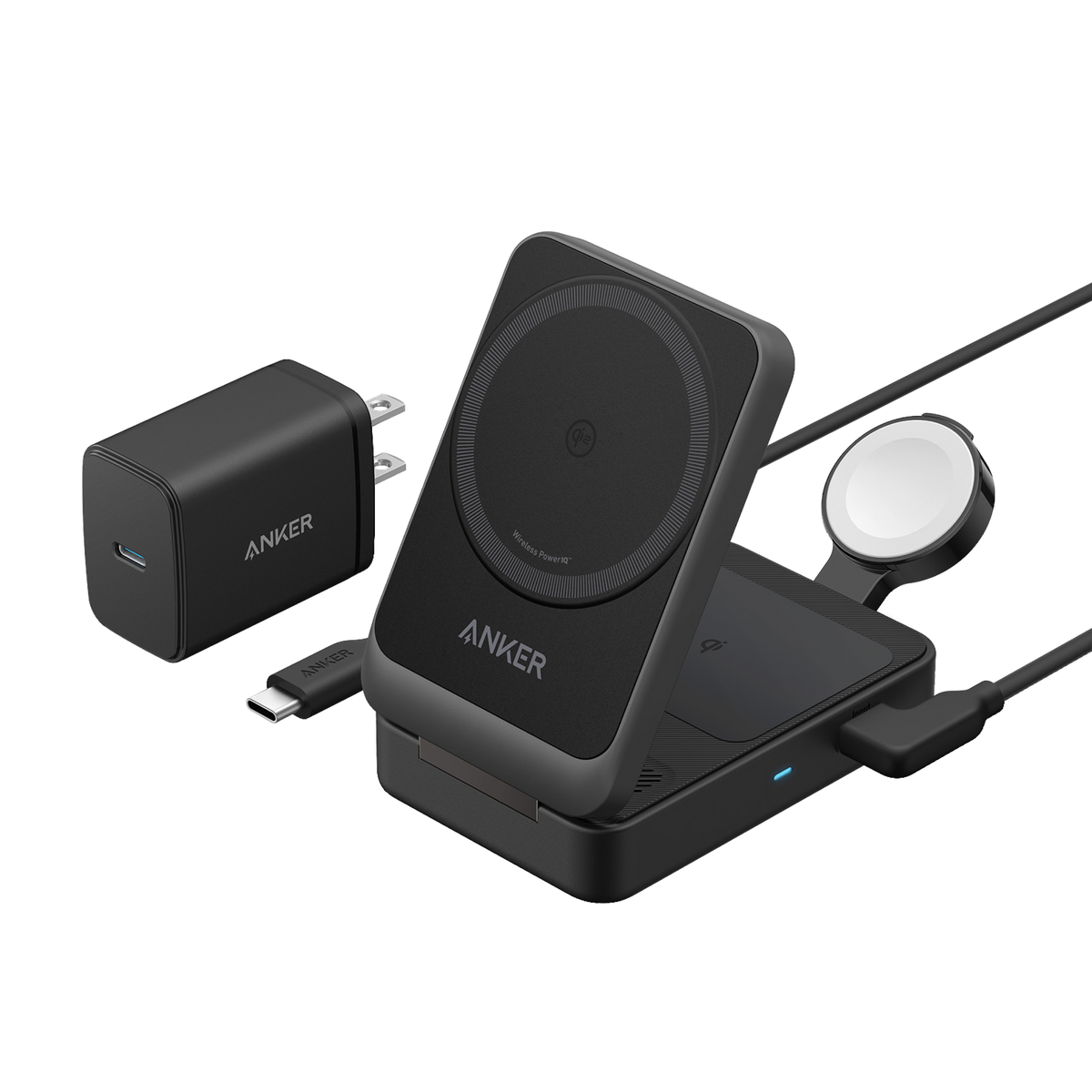 Anker MagGo Wireless Charging Station (15W, Foldable 3-in-1) - White