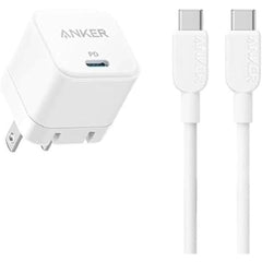 Anker USB-C Fast Charger 20W with Foldable Plug + USB-C to USB-C Cable – Compa Power Adapter for iPhone 15 Series, Galaxy, Pixel, iPad & More – White