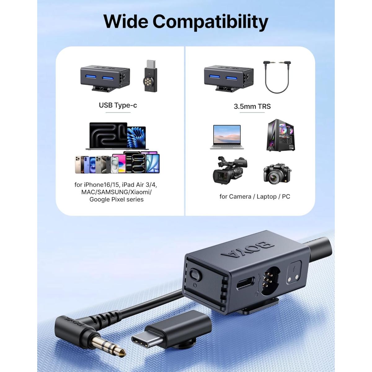 BOYA BOYALINK 3-03 Wireless Lavalier Mini Microphones for iPhone 15-16/Android/PC/Camera,AI Noise Cancellation,48kHz/24Bit Studio Sound,APP Control,984ft 30h Battery with Charging Case for Vlog Interview BOYA BOYALINK 3-03 Wireless Lavalier Mini Microphones for iPhone 15-16/Android/PC/Camera,AI Noise Cancellation,48kHz/24Bit Studio Sound,APP Control,984ft 30h Battery with Charging Case for Vlog Interview