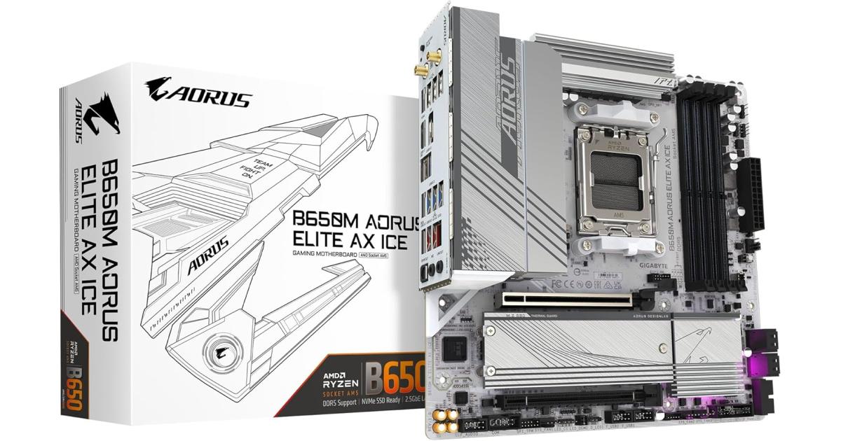 GIGABYTE B650M AORUS ELITE AX ICE (Wi-Fi 6E) AMD RYZEN 7000 Series AM5/DDR5/PCIe 4.0/2xM.2 - mATX Gaming MotherBoard