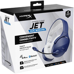 HyperX Cloud Jet Dual Wireless & Bluetooth Gaming Headset Signature HyperX Sound Swivel-to-mute Boom Mic Up to 25 hours of Playtime Intuitive Audio Controls , Blue