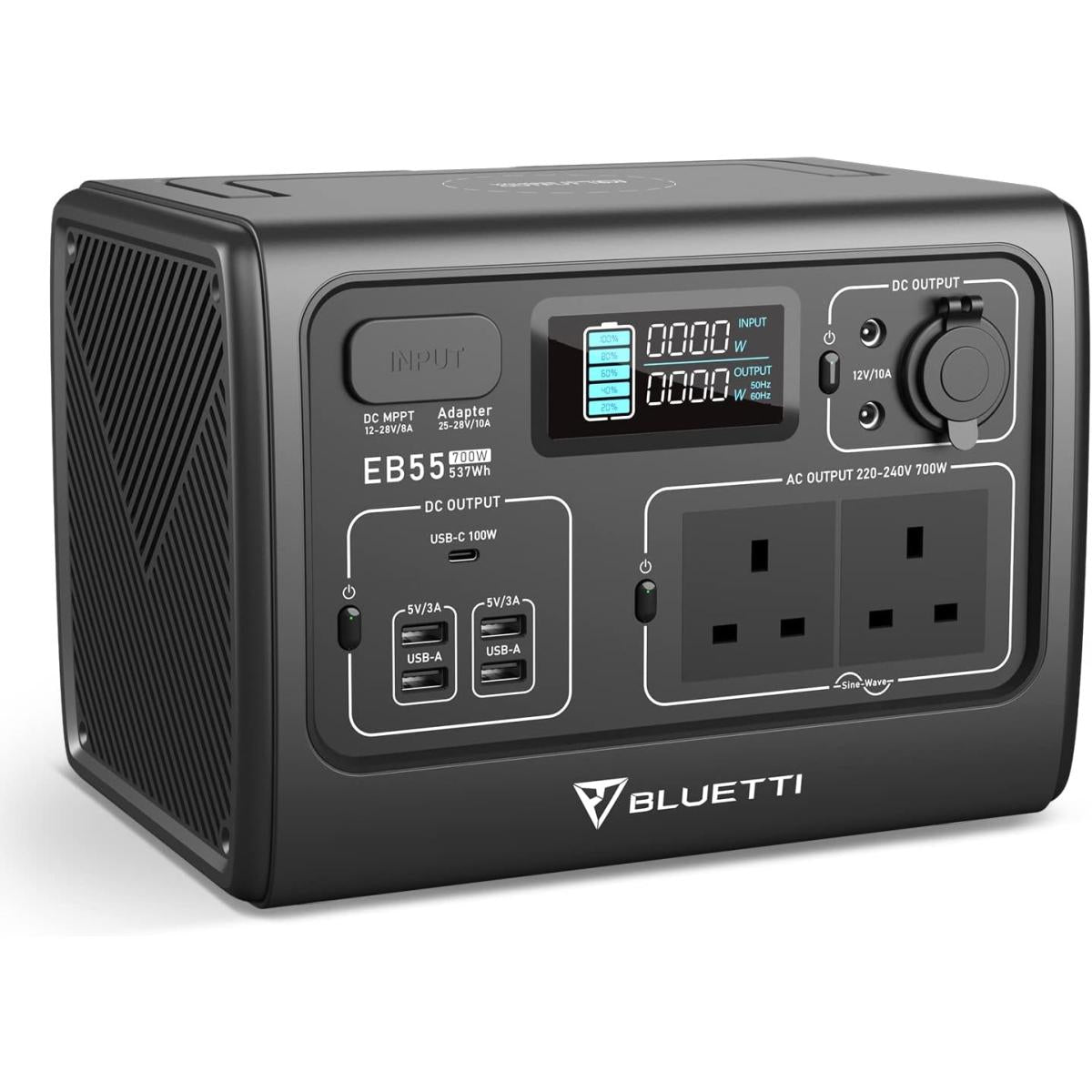 BLUETTI EB55 Portable Power Station 537Wh LiFePo4 Battery Power Generator with 2 230V 700W (Suger 1400W) AC Pure Sine-Wave Outlets, Mobile Wireless Charger, Outdoor Solar Generator for Road Trip Home Use Vanlife Off-grid - Gray