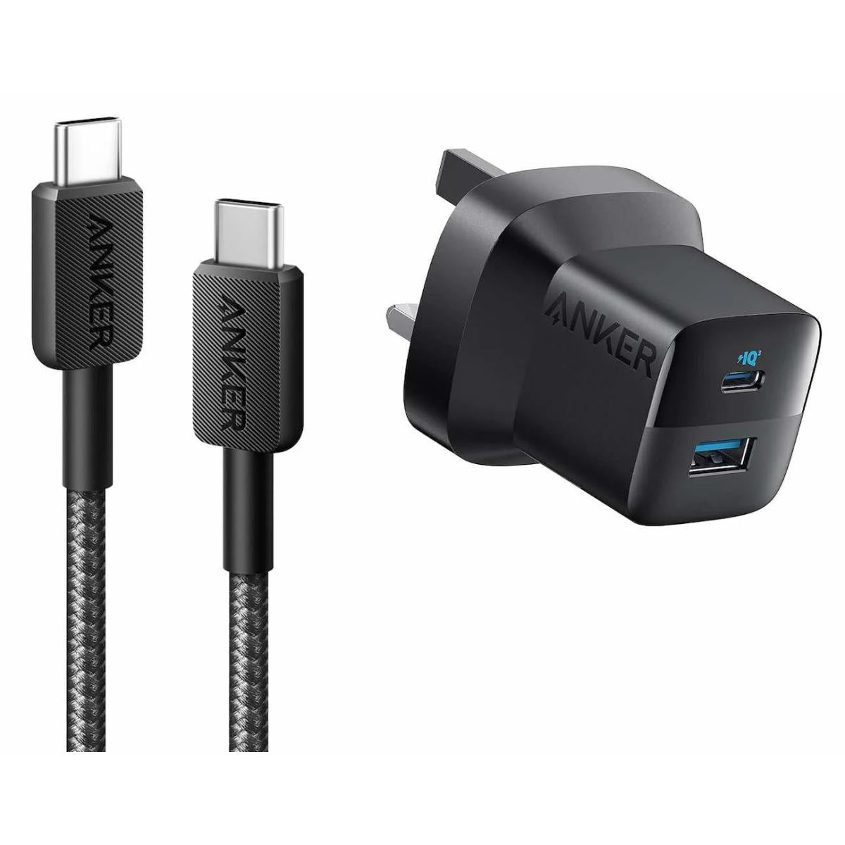Anker 323, 33W Wall Charger + USB-C To C Cable 90CM, USB Type-A & USB Type-C Interface, ActiveShield Safety System, Portable, Universal Compatibility, Black
