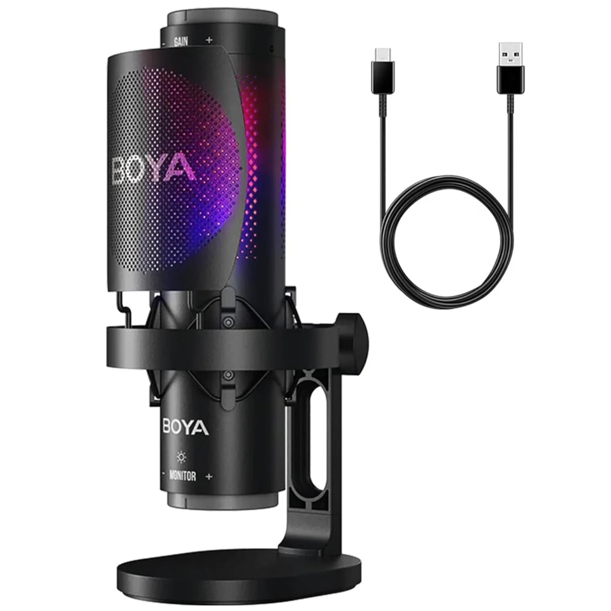 BOYA K9 RGB Gaming Condenser Mic Kit with Pop Filter, Shock Mount, Cover & USB-C Cable – Ideal Podcast Mic Set for Podcasting, Streaming and Gaming (Black)