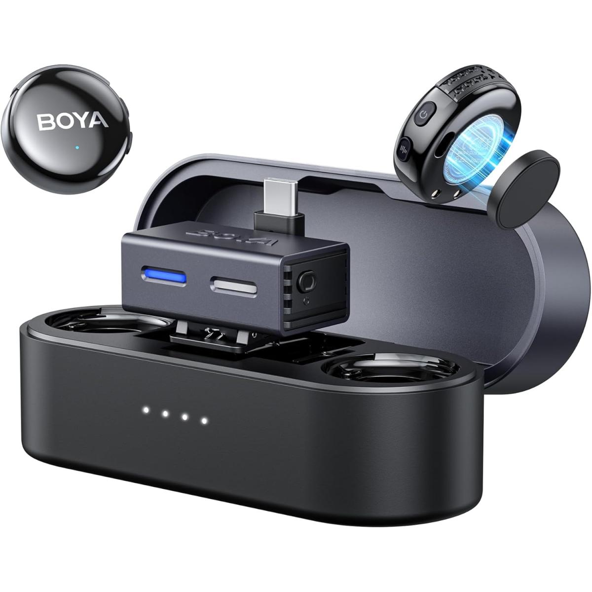 Boya Boyalink 3 Wireless Lavalier Mini Microphones For Iphone 15 16/android/pc/camera,ai Noise Cancellation,48khz/24bit Studio Sound,app Control,984ft 30h Battery With Charging Case For Vlog Interview