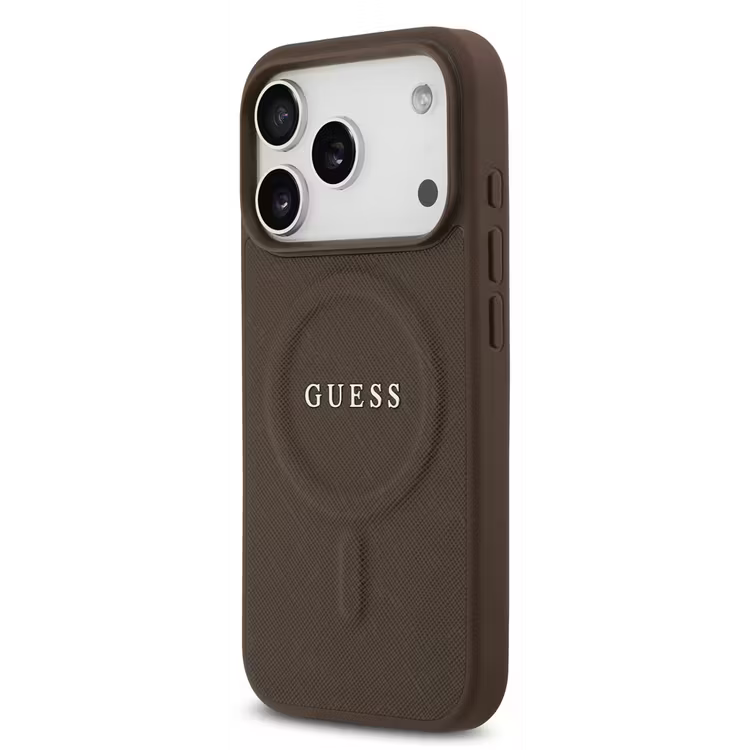 Guess MagSafe PU Saffiano Leather Case with Classic Logo for iPhone 17 Pro Max, Drop Protection, Lightweight Design, Comfortable Grip, Easy Snap-On, Sustainable Packaging, Slim Profile - Brown Guess MagSafe PU Saffiano Leather Case with Classic Logo for iPhone 17 Pro Max, Drop Protection, Lightweight Design, Comfortable Grip, Easy Snap-On, Sustainable Packaging, Slim Profile - Brown