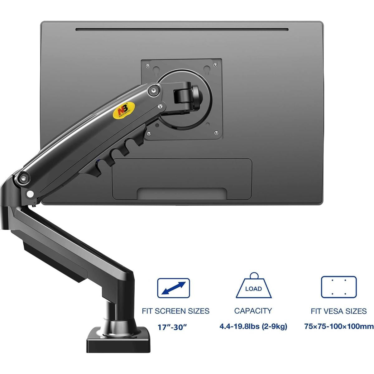 NB North Bayou F80 17" to 30" Adjustable Single Mount Gas Spring Desk Arm Monitor