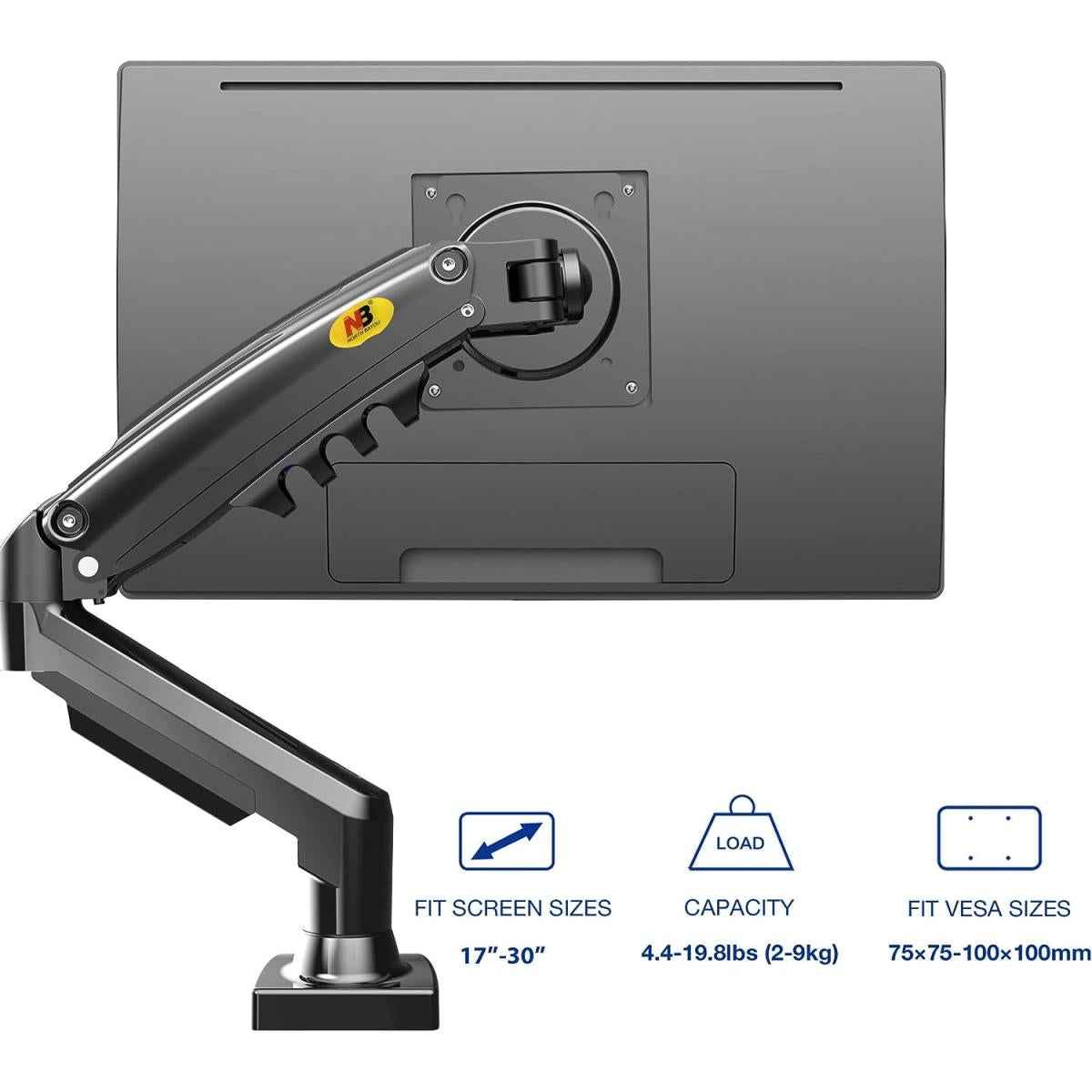 North Bayou NB North Bayou F80 17" to 30" Adjustable Single Mount Gas Spring Desk Arm Monitor