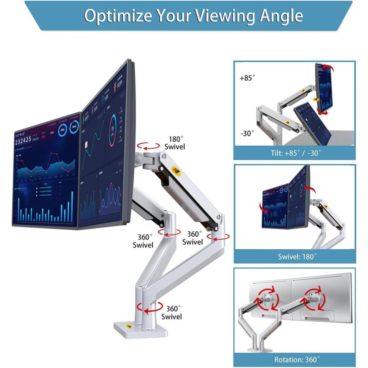 NB North Bayou G32 22" to 32" Adjustable Dual Monitor Stand Gas-Spring Desk Mount (2-15kgs)