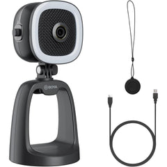 Boya BY-CM6A USB Condenser Microphone for Streaming Gaming PC Podcast Mic With1080P HD Camera and Fill Light for YouTube Studio Music Recording Singing Video for Windows Mac Laptop Desktop Mac Phones -Black