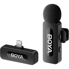 Boya BY-V1 Wireless Lavalier Microphone for iPhone, Mobile Phone Microphone iPhone Wireless, 100m Range, Mini Lapel Microphone for Podcast, Video, Vlog, YouTube, TikTok - Black