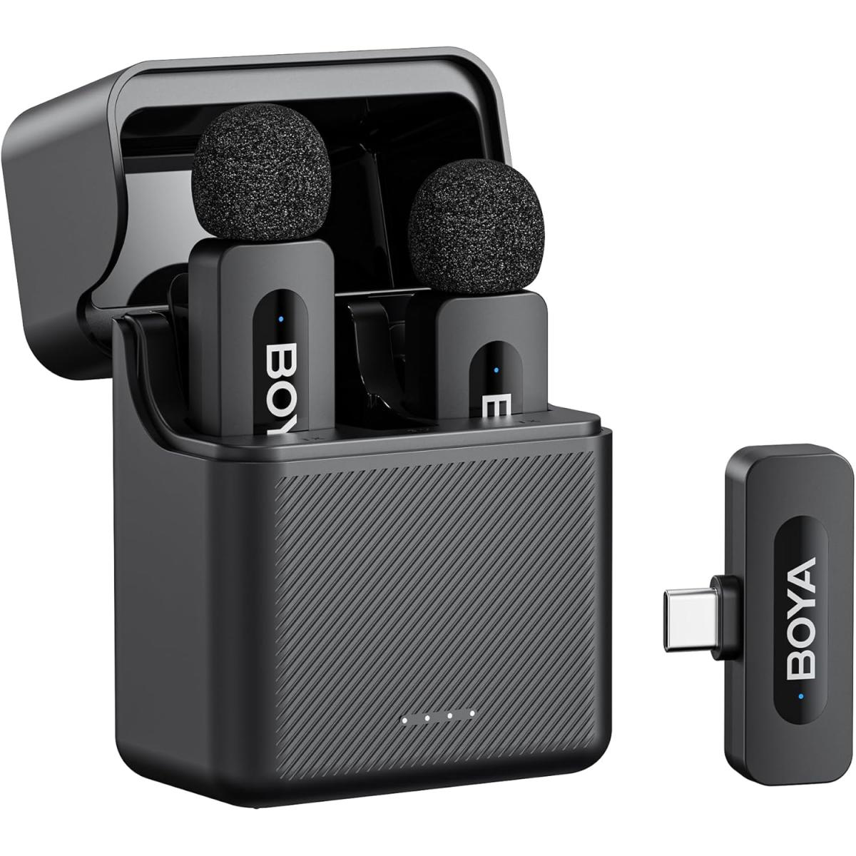 BOYA V30 Wireless Lavalier Microphone for iPhone/Android/PC/Laptop with USB-C Port, 36H Battery Life with Charging Case, Noise Canceling Clip on Lapel Microphone Wireless Mini Mic for Video Recording - Black