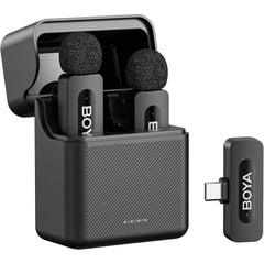 BOYA V30 Wireless Lavalier Microphone for iPhone/Android/PC/Laptop with USB-C Port, 36H Battery Life with Charging Case, Noise Canceling Clip on Lapel Microphone Wireless Mini Mic for Video Recording - Black