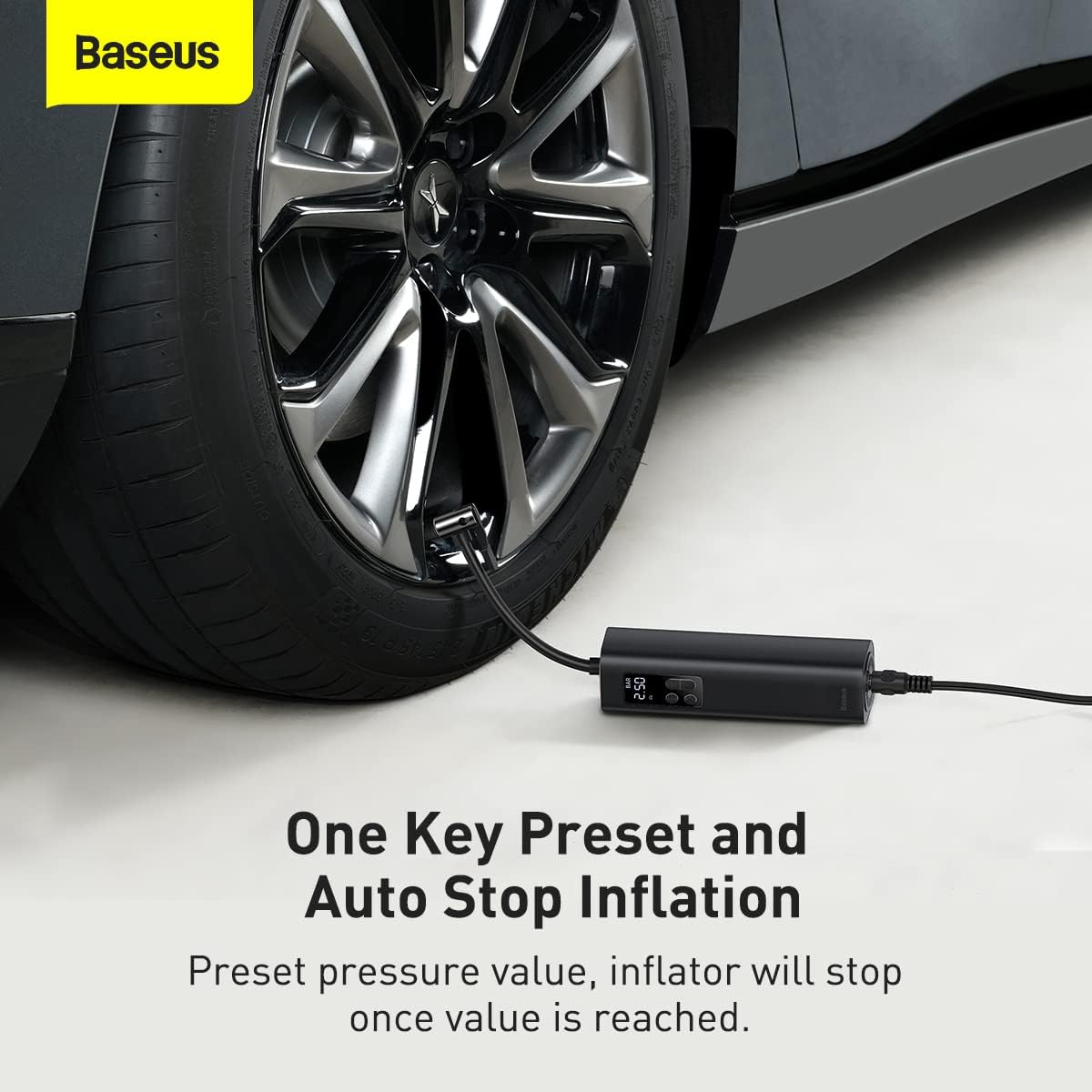 Baseus Car Tool Super Mini Inflator Tire Pump 15sec Fast Inflation, 4 Tires In 25 Minutes, Black