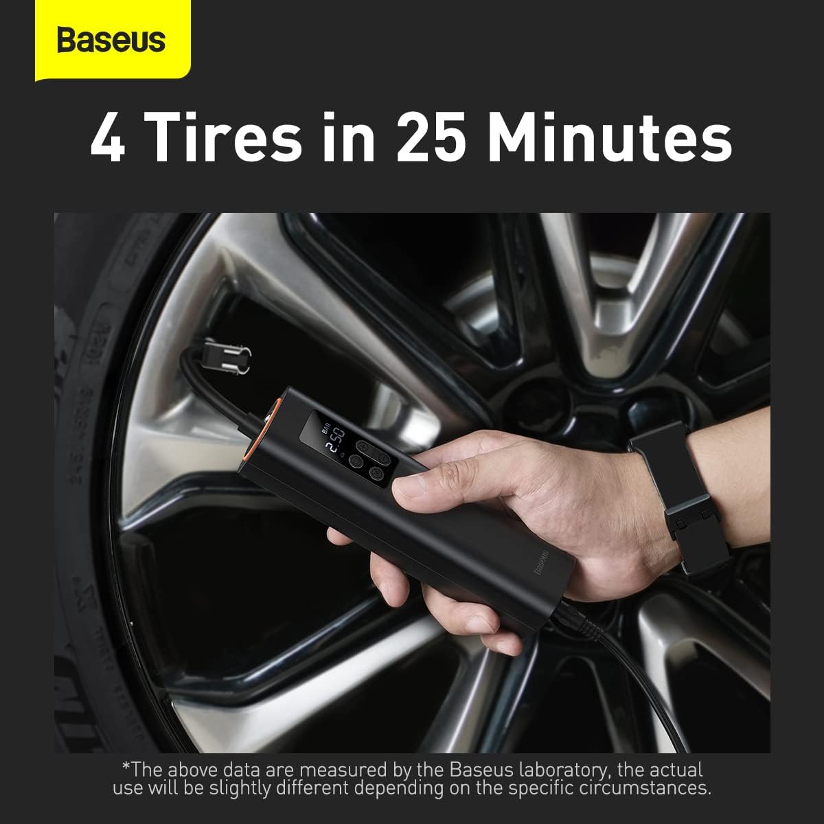 Baseus Car Tool Super Mini Inflator Tire Pump 15sec Fast Inflation, 4 Tires In 25 Minutes, Black