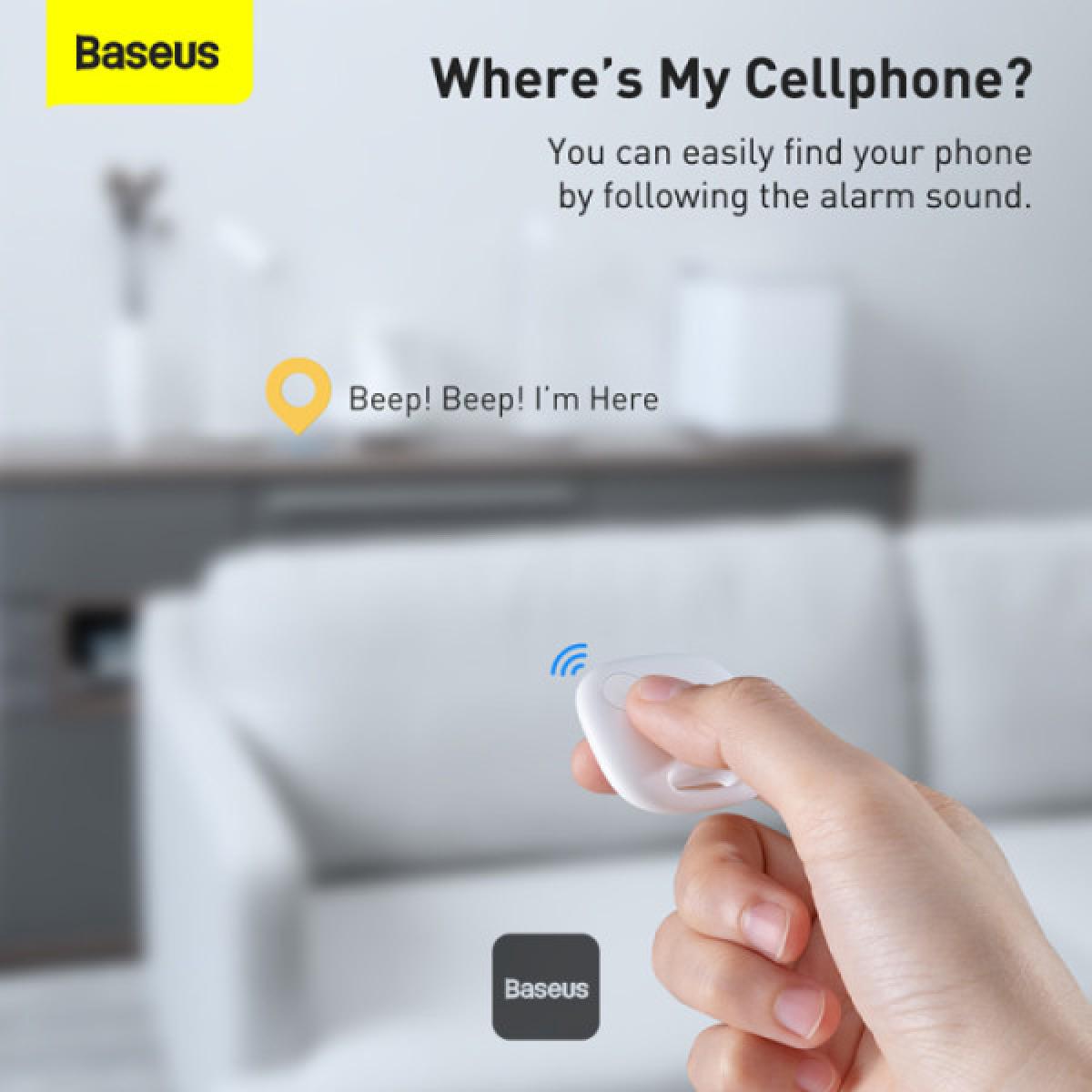 Baseus T2 Pro Bluetooth Key Finder Anti Loss Tracker with Replaceable Battery, 365 Day Smart Tag for Keys, Pets, Luggage Ios & Android White
