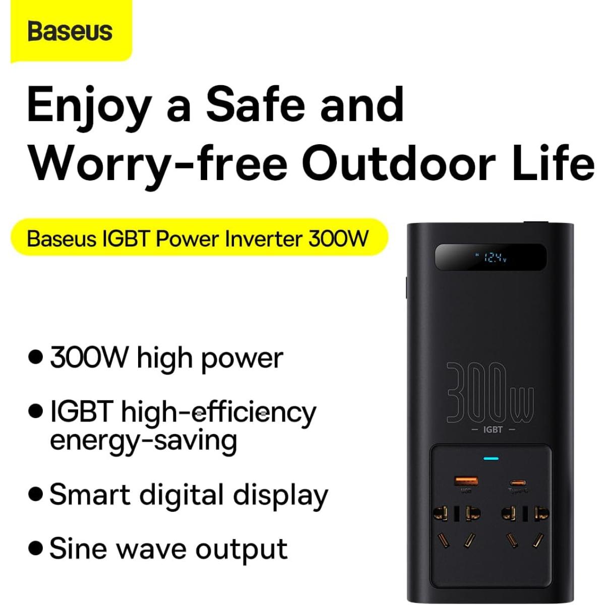 Baseus Car Power Inverter 300w Dc 12v/24v to Ac 220v Pure Sine Wave Converter Inverters USB Type C Charger Adapter Inverter (cn/EU)