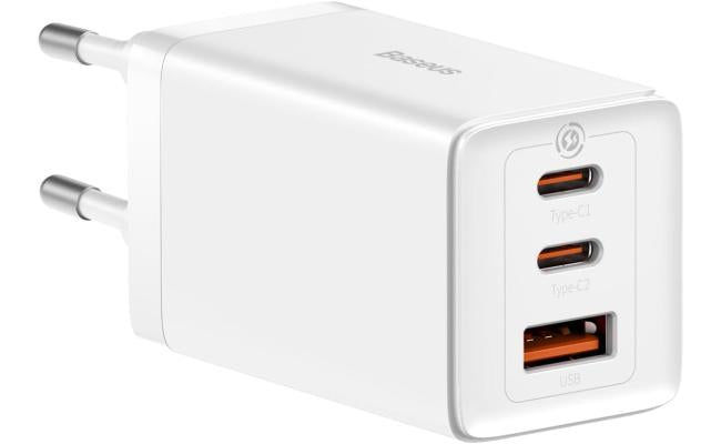 Baseus Travel Charger Gan5 Pro Fast Wall Charger, C+c+u, Qc, Afc, Pd 65w With Type C To Type C (100w) Cable 1m, White Baseus Travel Charger Gan5 Pro Fast Wall Charger, C+c+u, Qc, Afc, Pd 65w With Type C To Type C (100w) Cable 1m, White