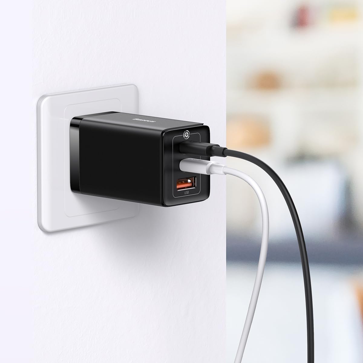 Baseus Travel Charger Gan5 Pro Fast Wall Charger, C+c+u, Qc, Afc, Pd 65w With Type C To Type C (100w) Cable 1m, Black Baseus Travel Charger Gan5 Pro Fast Wall Charger, C+c+u, Qc, Afc, Pd 65w With Type C To Type C (100w) Cable 1m, Black
