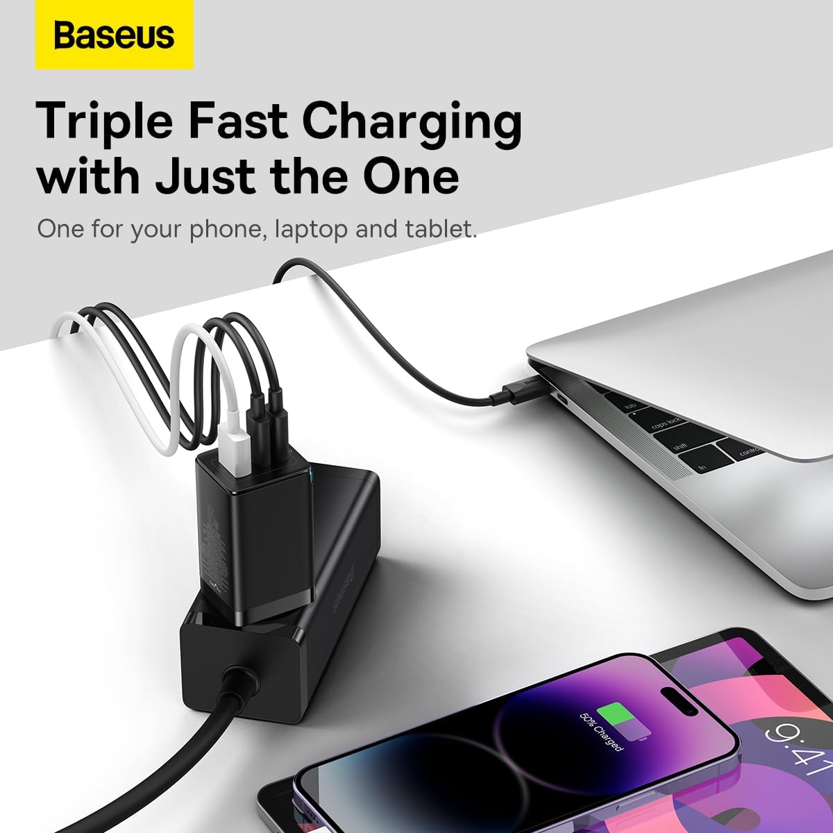 Baseus Travel Charger Gan5 Pro Fast Wall Charger, C+c+u, Qc, Afc, Pd 65w With Type C To Type C (100w) Cable 1m, Black Baseus Travel Charger Gan5 Pro Fast Wall Charger, C+c+u, Qc, Afc, Pd 65w With Type C To Type C (100w) Cable 1m, Black
