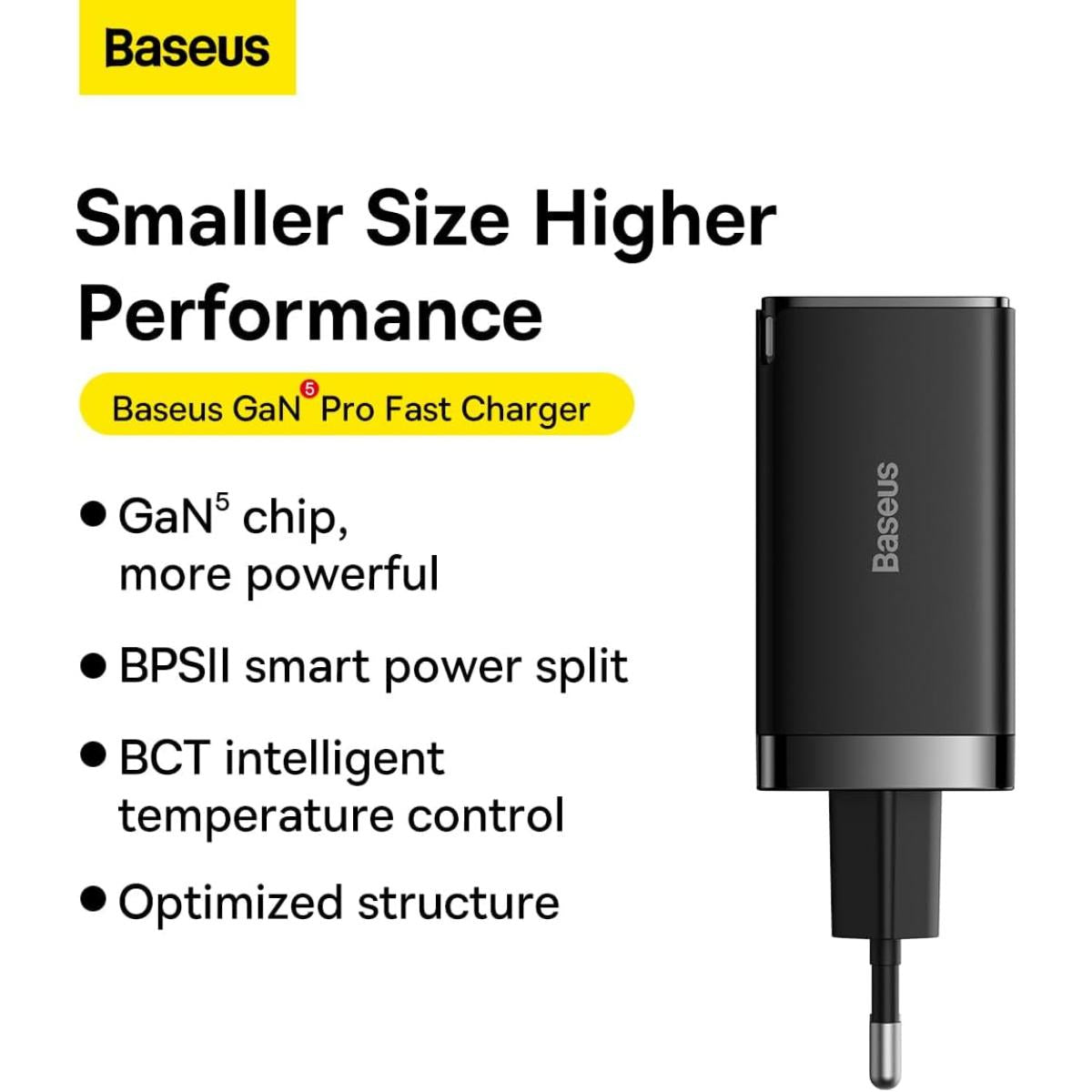Baseus Travel Charger Gan5 Pro Fast Wall Charger, C+c+u, Qc, Afc, Pd 65w With Type C To Type C (100w) Cable 1m, Black Baseus Travel Charger Gan5 Pro Fast Wall Charger, C+c+u, Qc, Afc, Pd 65w With Type C To Type C (100w) Cable 1m, Black