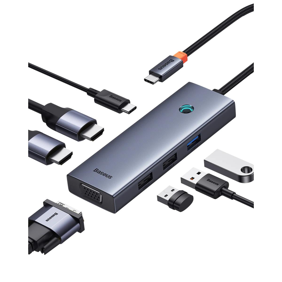 Baseus Portaljoy Series 7 Port Triple Display Hub Type C To Hdmi4k@60hz*1+hdmi4k@30hz*1+vga*1+usb3.0*1+usb2.0*2+pd*1 Space Grey