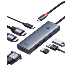 Baseus Portaljoy Series 7 Port Triple Display Hub Type C To Hdmi4k@60hz*1+hdmi4k@30hz*1+vga*1+usb3.0*1+usb2.0*2+pd*1 Space Grey