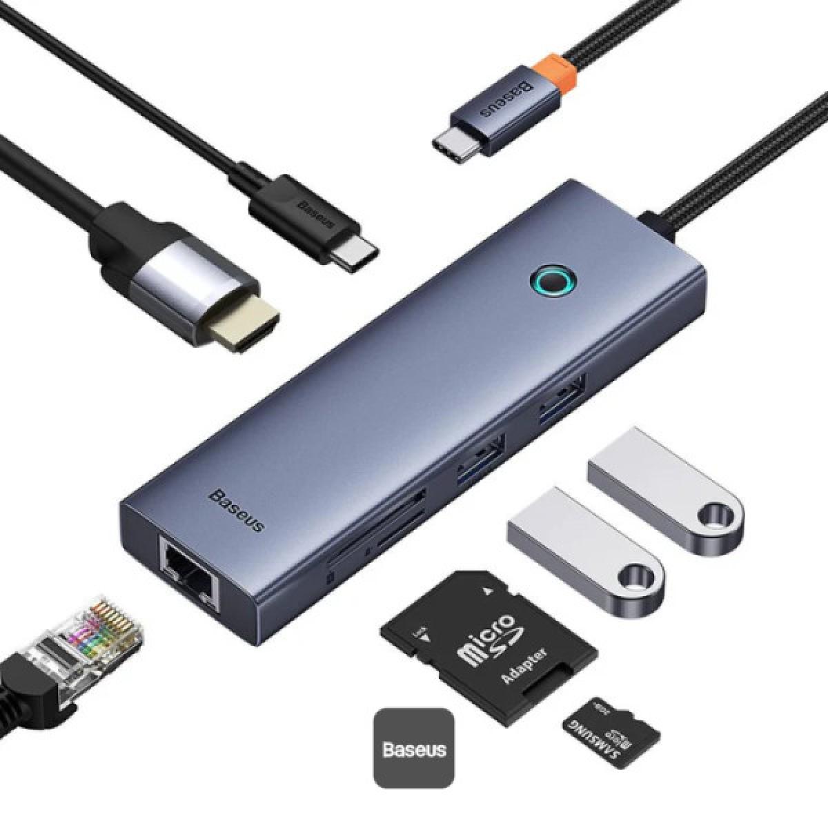 Baseus Flite Series 7 Port Hub Docking Station 4k Fast Charging, 100w Pd, 2 Usb 3.0 Ports, Hdmi 4k@60hz, Rj45 1000mbps, Sd/tf Card Reader Grey