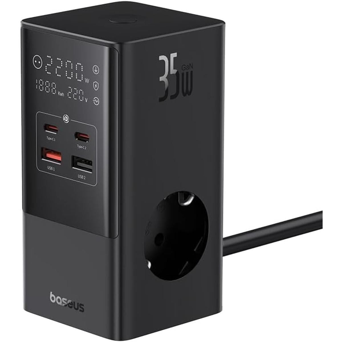 Baseus Power Combo Tower Digital Power Strip 3ac+2u+2c 35w With 1.5m Power Cord Eu Cluster Black Baseus Power Combo Tower Digital Power Strip 3ac+2u+2c 35w With 1.5m Power Cord Eu Cluster Black