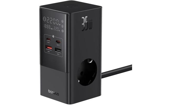 Baseus Power Combo Tower Digital Power Strip 3ac+2u+2c 35w With 1.5m Power Cord Eu Cluster Black Baseus Power Combo Tower Digital Power Strip 3ac+2u+2c 35w With 1.5m Power Cord Eu Cluster Black
