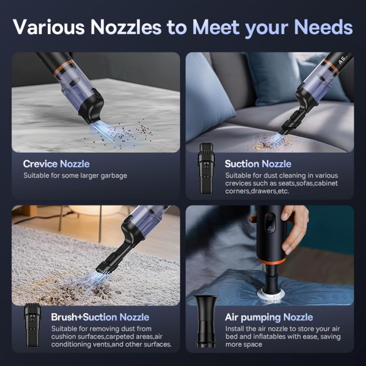 Baseus Car Vacuum Cleaner A5 Power Suction 16000Pa \ 130W Portable Cordless Vacuum Cleaner with LED Display - Black