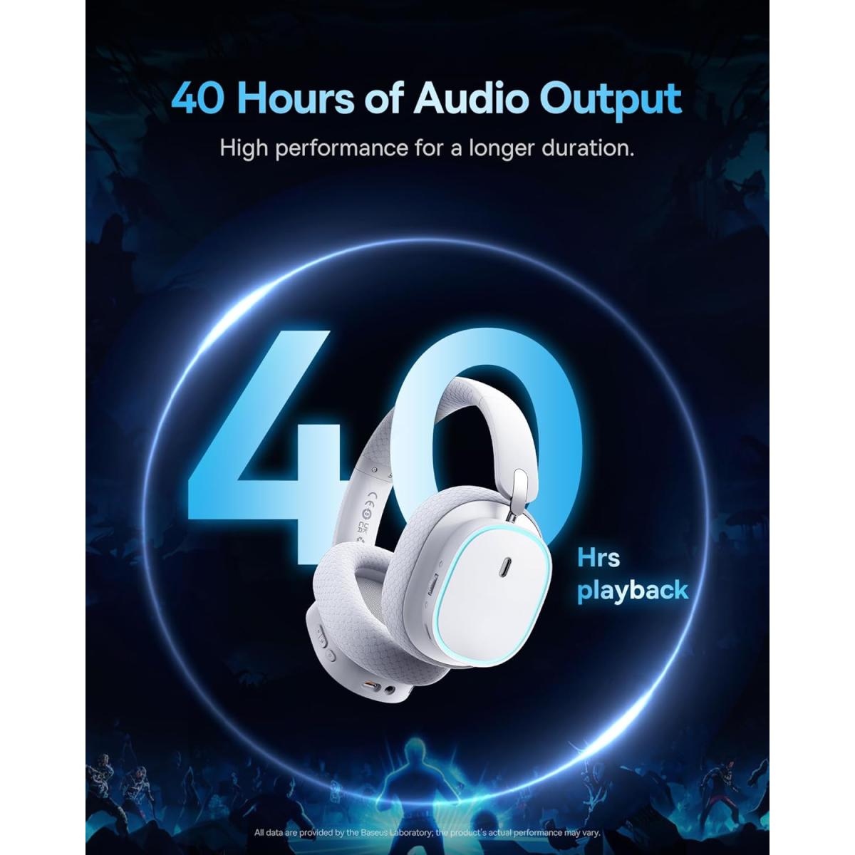 Baseus GH02 Gaming Wireless Headphones - Bluetooth 5.3, ANC, RGB, 40mm Driver, 40 - Hour Playtime, IPX - 6 - White