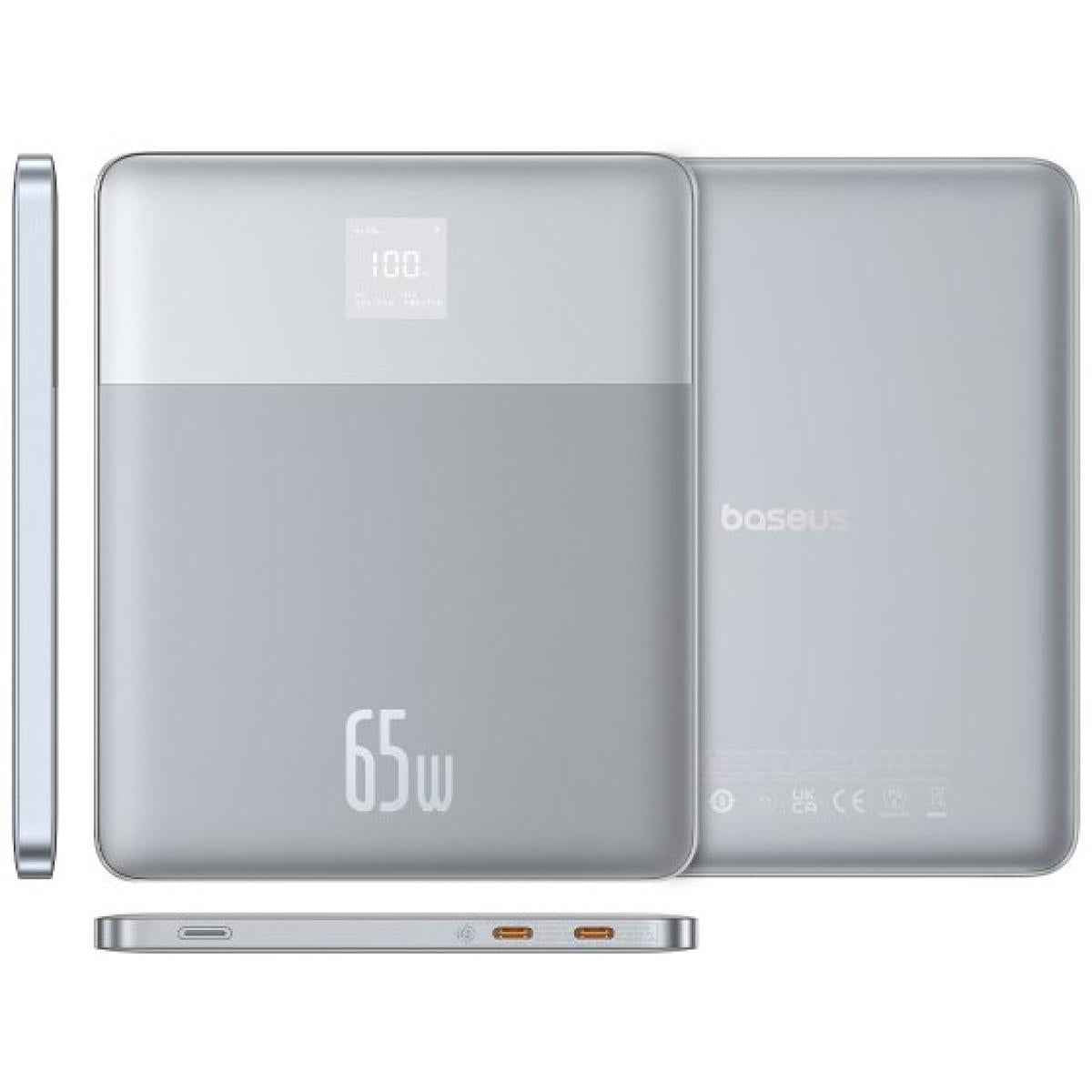 Baseus Blade2 12000mah Power Bank | 65w Fast Charging Ultra Thin Digital Display Intelligent Edition Battery Pack For Laptop/macbook & Phones Silver