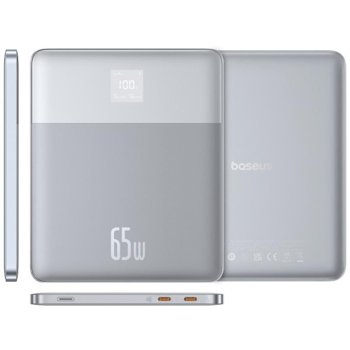Baseus Blade2 12000mAh Power Bank | 65W Fast Charging Ultra Thin Digital Display Intelligent Edition Battery Pack For Laptop/MacBook & Phones - Silver