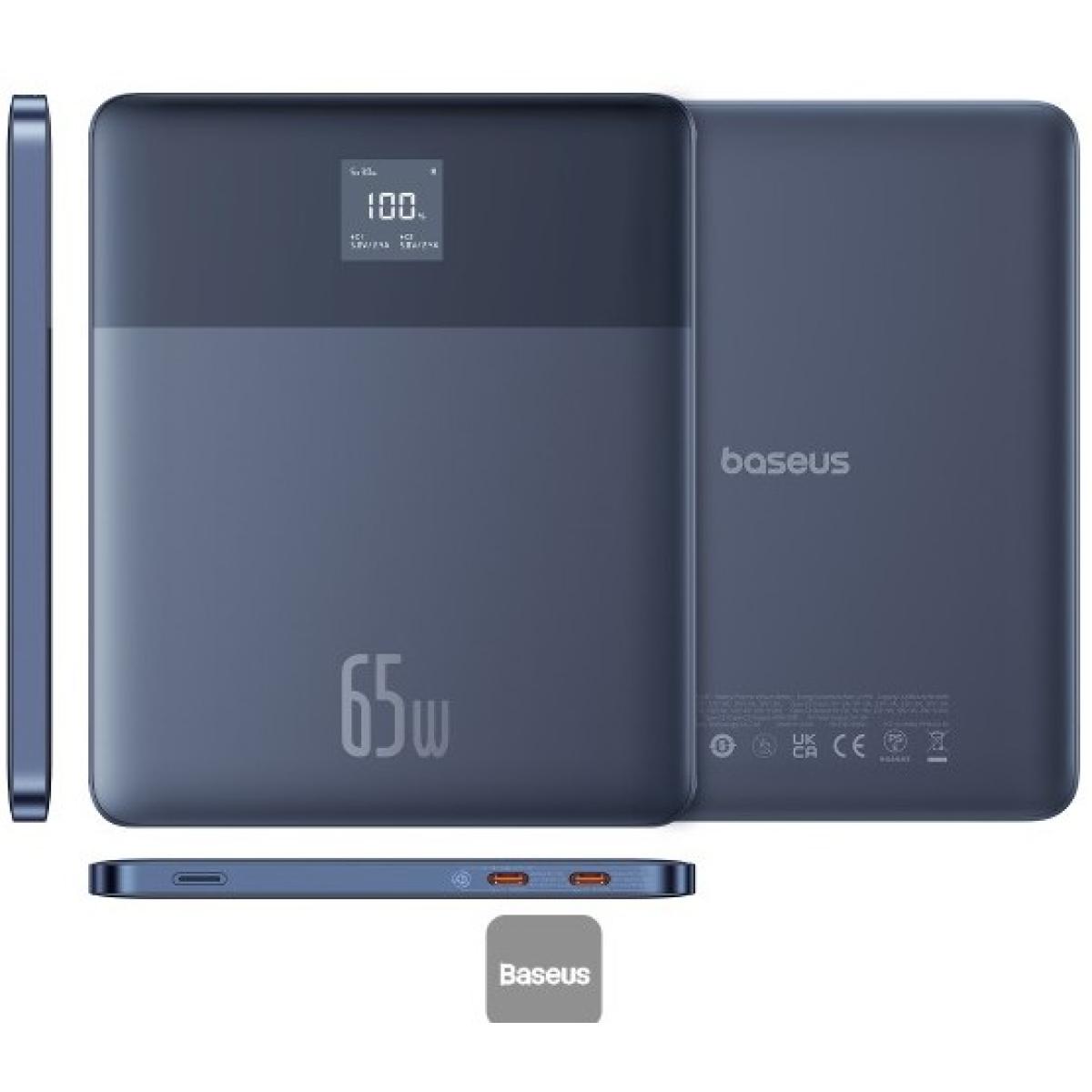 Baseus Blade2 12000mAh Power Bank | 65W Fast Charging Ultra-Thin Digital Display Intelligent Edition Battery Pack For Laptop/MacBook & Phones - Blue